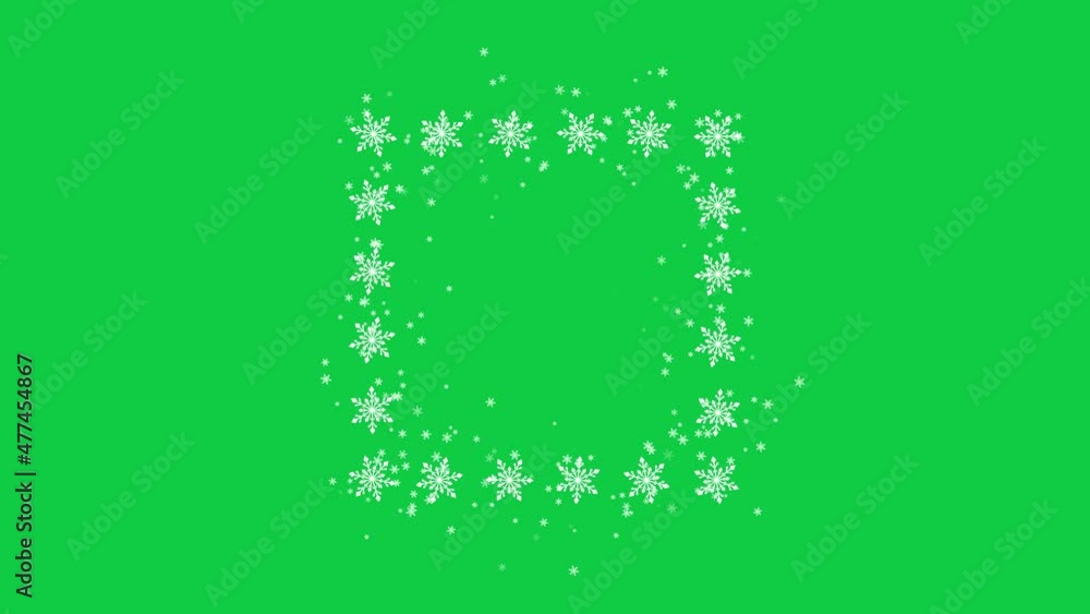 snow flakes rectangle frame on a green screen,white glowing snowflakes on green background snow flakes rectangle frame on a green screen,white glowing snowflakes on green background