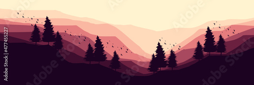 mountain forest landscape vector illustration good for wallpaper, background, backdrop, tourism design, and design template