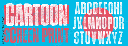 Cartoon Screen Print Font. Individually textured characters with a rough halftone screen print texture. Unique design font