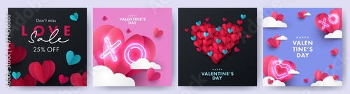 Obraz na plátně Romantic creative set of Happy Valentine's Day cards