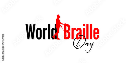 Conceptual Template Design for World Braille Day. Editable Illustration of A Walking Blind Person with Cane.