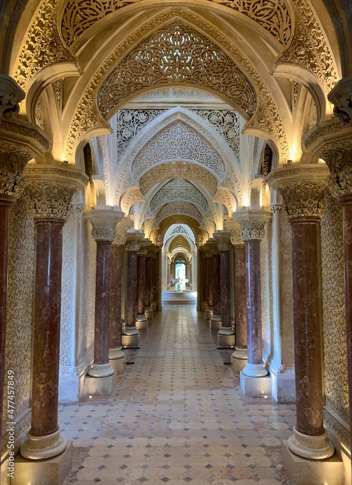Beautiful symmetric archway in Monserrate palace,  Portugal 