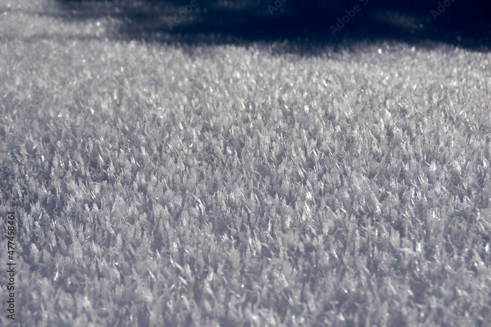 close up of frozen ice crystals in winter