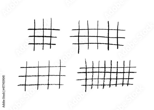 Hand-drawn black and white cage pattern with coal pencil grunge vector set