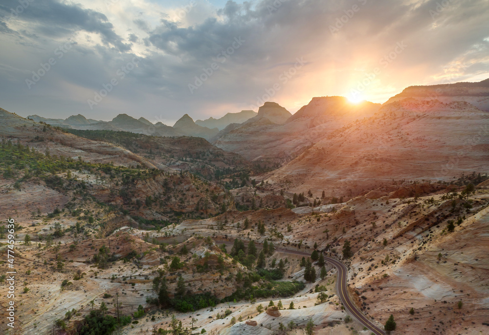 Beautiful landscapes, views of incredibly picturesque rocks, mountains in Zion National Park Utah USA