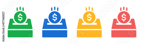 Saving dollar coin in moneybox icon vector illustration.