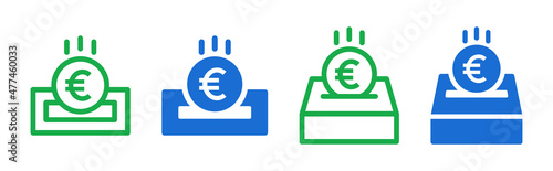 Donation box with euro coin icon vector illustration. Saving or charity concept