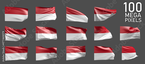 many various pictures of Indonesia flag isolated on grey background - 3D illustration of object