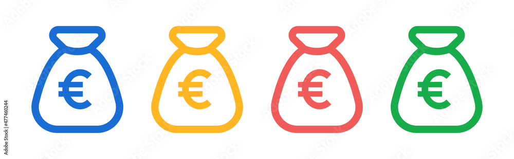 Euro money bag icon set isolated on white background. Euro money bag icon set isolated on white background.