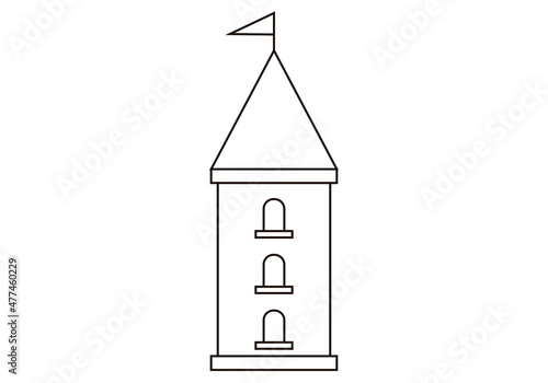 Icono negro de torre de castillo en fondo blanco. 