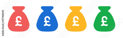 Money bag icon, pound money icon set.