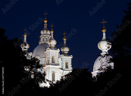 Smolny Cathedral in St. Petersburg at night. Russia. photo