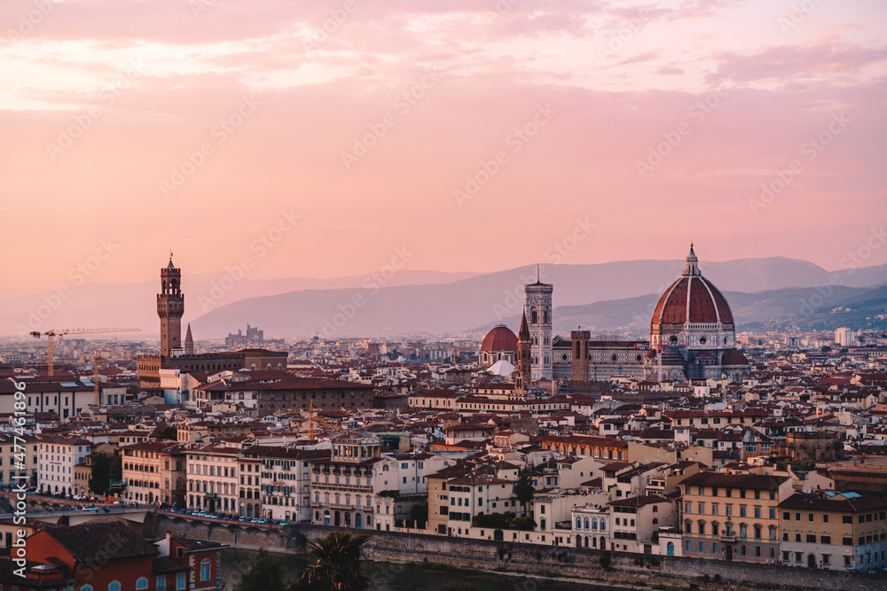Twilight at the cityscape and the Cathedral Santa Maria del Fiore - Duomo Florence in Florence, Italy