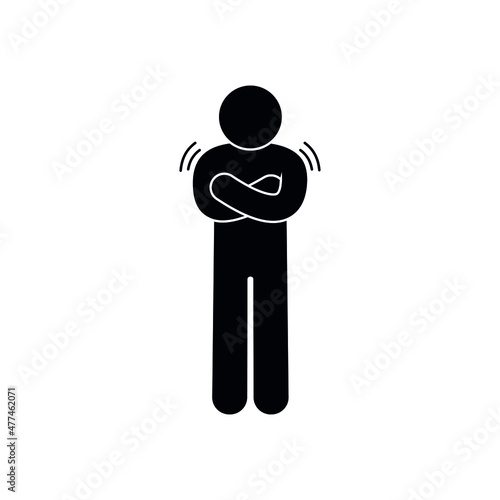 man froze, shivering and chills, stick figure man icon, chill illustration