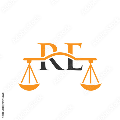 Law Firm Letter RE Logo Design. Lawyer, Justice, Law Attorney, Legal, Lawyer Service, Law Office, Scale, Law firm, Attorney Corporate Business RE Initial Letter Logo Template