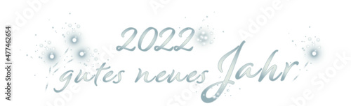 Text 2022 gutes neues Jahr in Silber auf weißem Hintergrund.