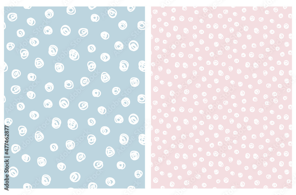 Simple Hand Drawn Irregular Dots Vector Patterns. White Circles on a Pastel Blue and Light Pink Background. Infantile Style Abstract Dotted Vector Print Ideal for Fabric, Textile, Cover. Simple Hand Drawn Irregular Dots Vector Patterns. White Circles on a Pastel Blue and Light Pink Background. Infantile Style Abstract Dotted Vector Print Ideal for Fabric, Textile, Cover.
