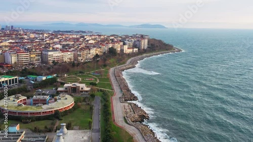 Aerial view of park in Kadiköy by the shore of marma sea in Istanbul, Turkey photo