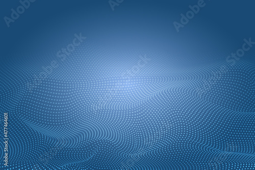 Abstract wave with blue moving dots. Particle stream. Cyber technology illustration. Large data stream. Light Tech Banner. Particle movement.