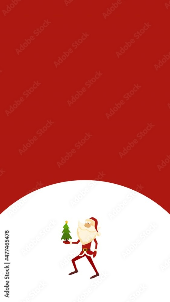 4k vertical video of cartoon santa claus with little christmas tree on white and red background. 4k vertical video of cartoon santa claus with little christmas tree on white and red background.