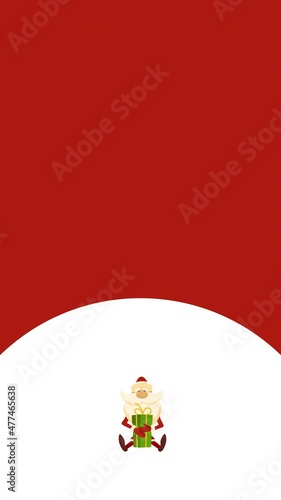 4k vertical video of cartoon Santa Claus with a green present.