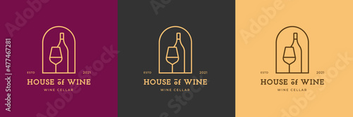 house of wine logo with variations of color and background color