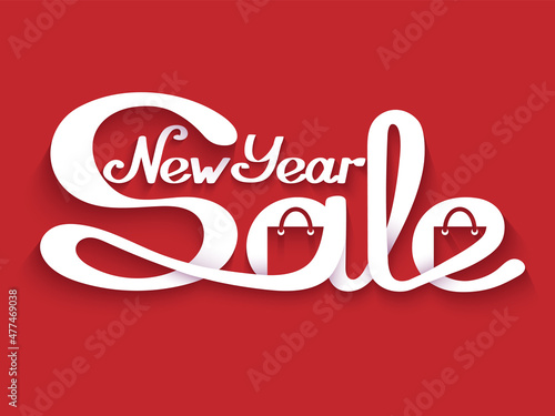 New Year Sale lettering. Illustration made in paper cut out style.