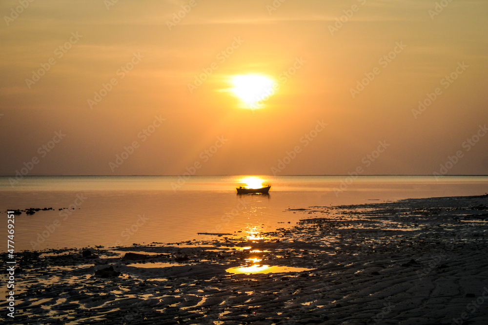 Boat caught sunset