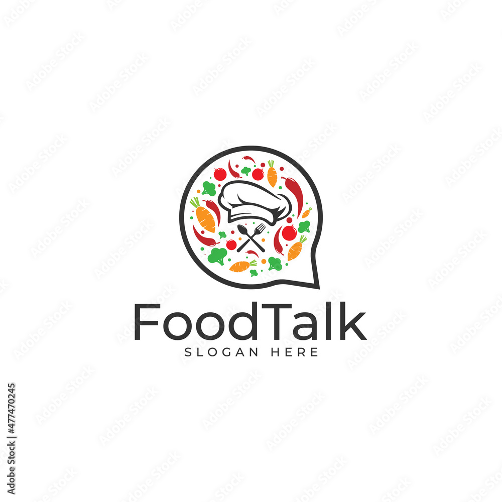 food fork talk chat bubble icon concept vector logo design with some vegetables