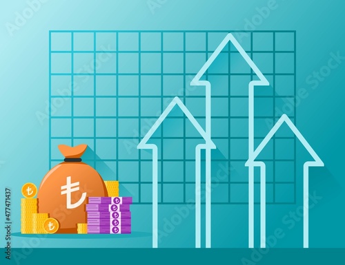 Turkish Lira Money Exchange Rate Increase Illustrations
