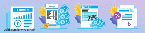 Turkish Lira Receipt and Documents Illustration