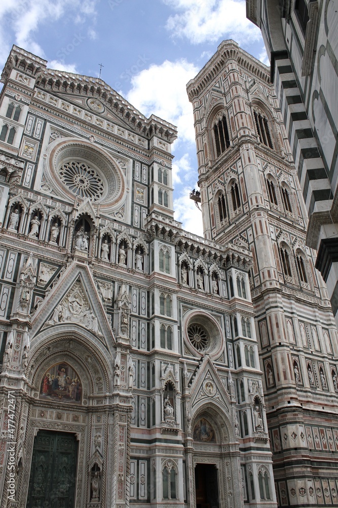 Famous Cathedral Santa Maria Del Fiore with Giotto's Campanile on Piazza del Duomo in Florence, Tuscany, Italy