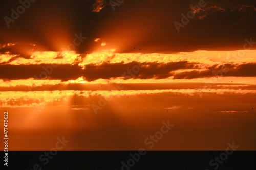 Landscape shot of the beautiful evening sunset skies.