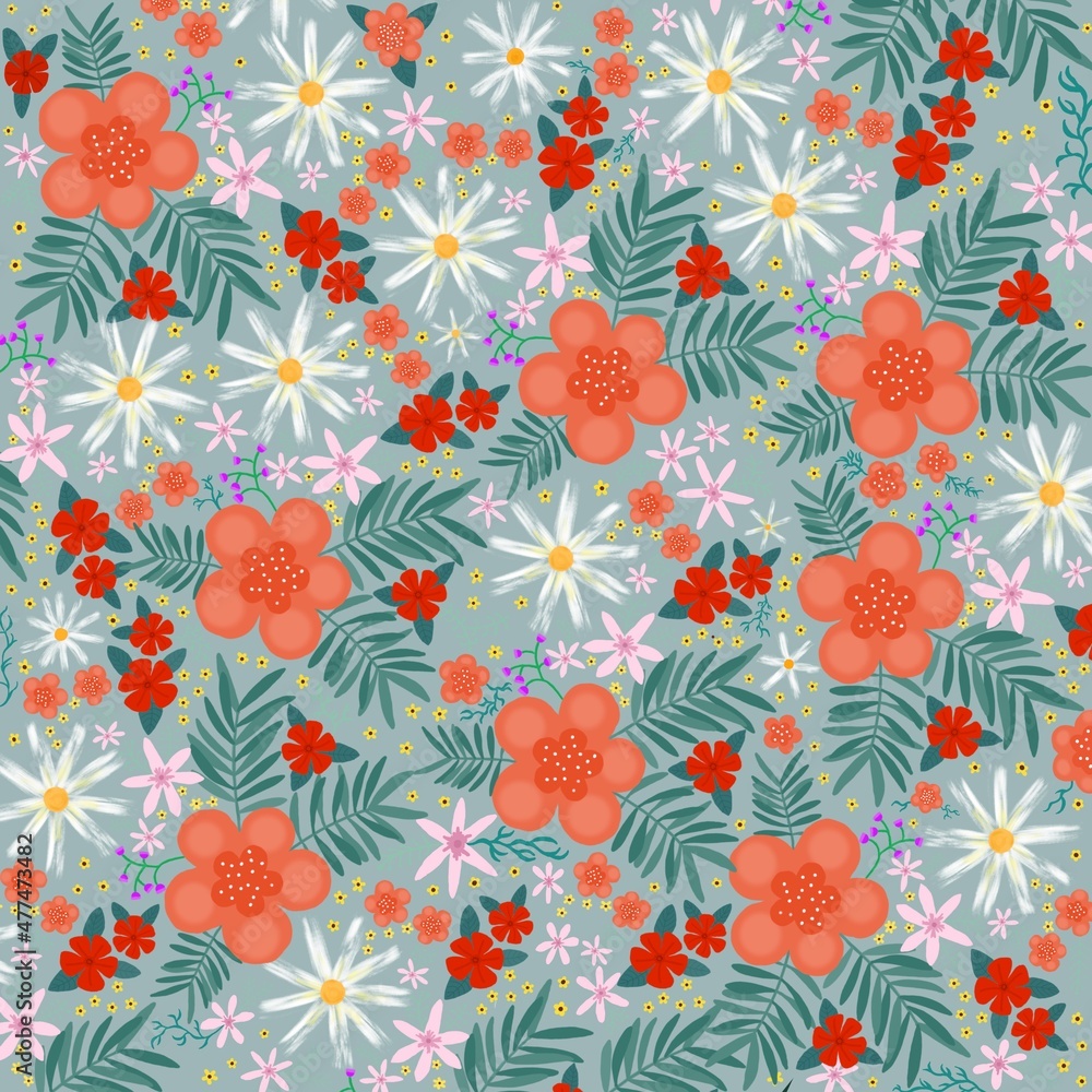 Pattern with handmade flower design for wallpaper. Retro watercolor, art design with texture. Pattern with handmade flower design for wallpaper. Retro watercolor, art design with texture.