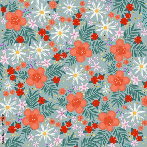 Pattern with handmade flower design for wallpaper. Retro watercolor, art design with texture.