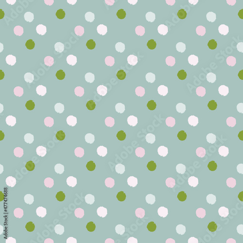 Pom poms of seamless pattern. Hand drawn cute background.