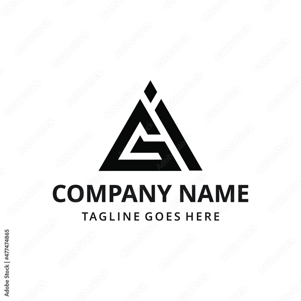 Abstract illustration of initials G I triangle shape. geometric logo design template Abstract illustration of initials G I triangle shape. geometric logo design template