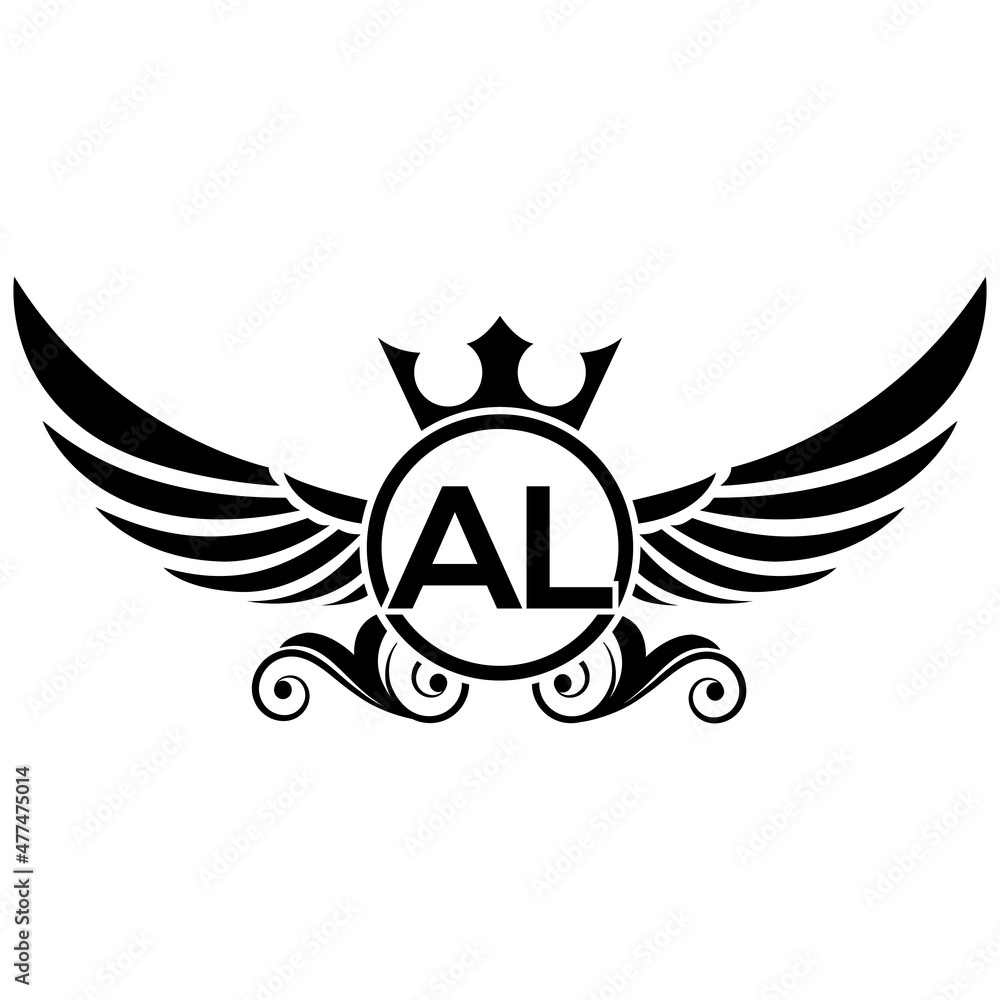 black wings icon, Luxury royal wing Letter AL crest Black color, White background