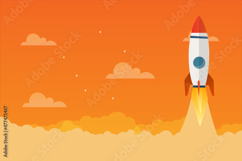 Rider start up concept with clouds warm season workspace vector design.