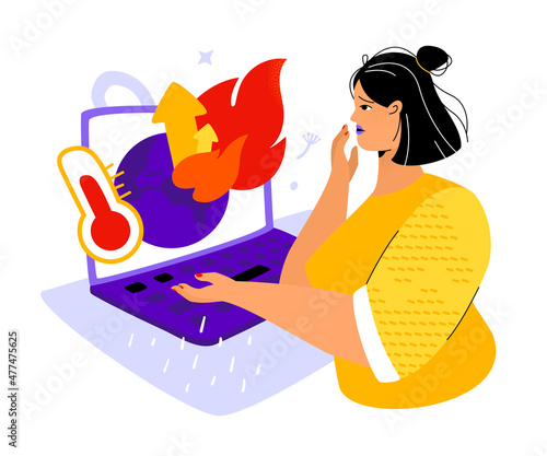 The problem of global warming - colorful flat design style illustration