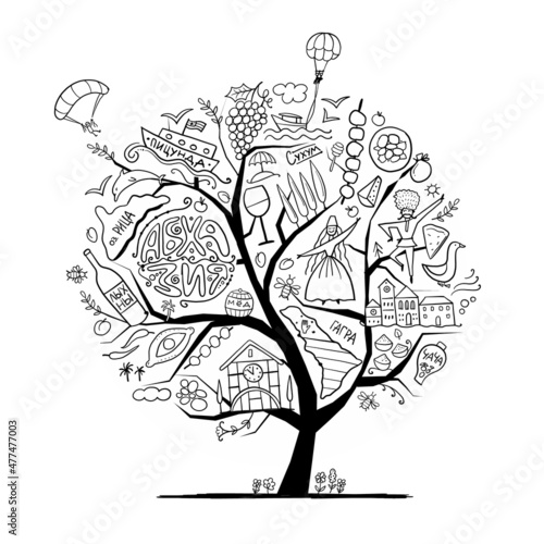 Abkhazia Travel. Culture and People. Concept tree for your design