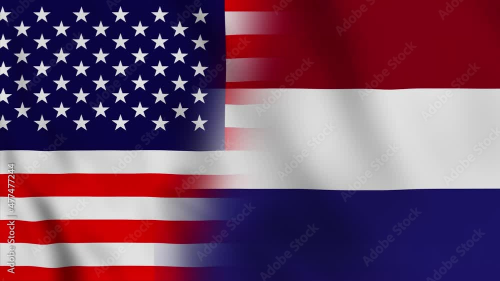 USA and Netherlands flag slow motion video animation. USA and Netherlands flag slow motion video animation.