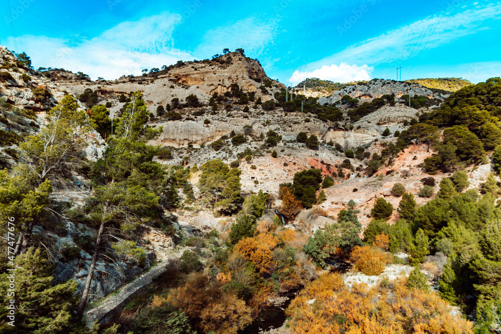 Caminito del Rey walking trail , Kings little pathway, Beautiful views of El Chorro Gorge, Ardales, Malaga, Spain.