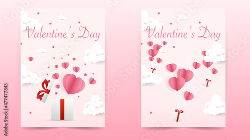 Gift with paper pink heart in Valentine's Day on pink background , Flat Modern design , illustration Vector EPS 10