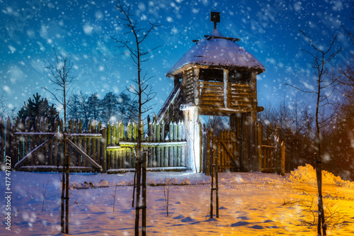 The settlement of Trade Factory in Pruszcz Gdanski at snowy winter, Poland. photo