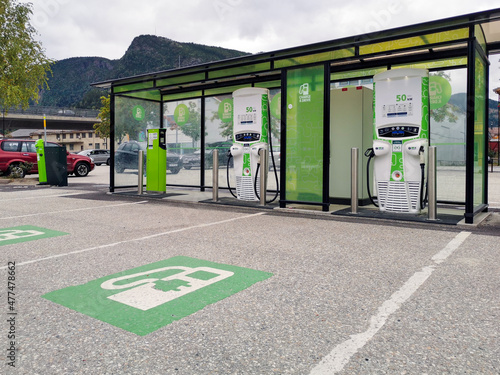 Electric vehicle charging station unit. Transport, future thinking and EV concept. Removed logos and text.
