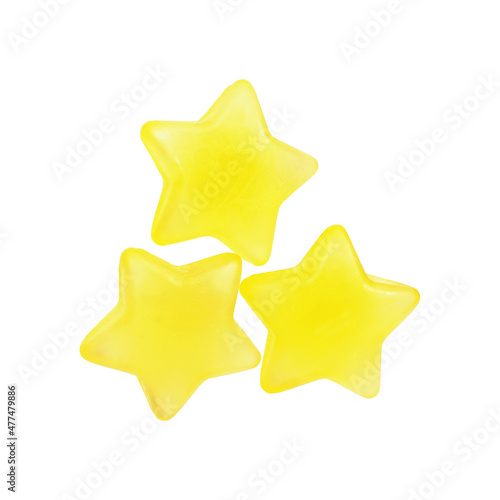 Two yellow plastic stars isolated on white background for conceptual compositions. Design element with clipping path