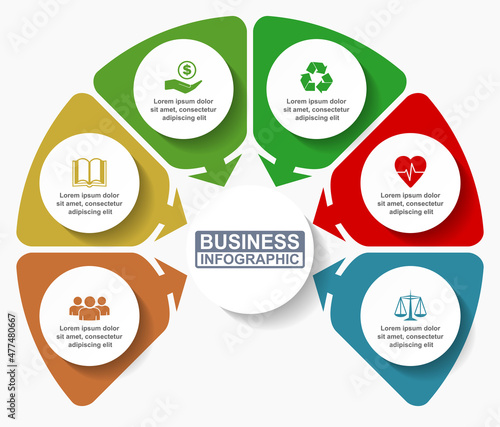 Infographic vector template for presentation, pie chart,  editable diagram, graph, business concept with 6 colors options in eps 10