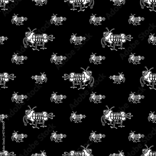 Fantasy Weird Insect Drawing Motif Seamless Pattern photo