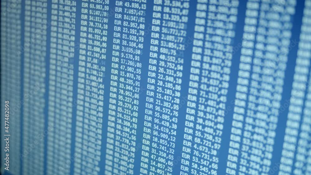 Euros Rows Of Banking Account Balance on Blue Background Euros Rows Of Banking Account Balance on Blue Background